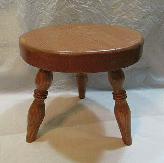 Vintage Wood Small 10 " Dia Round Handcrafted 3 Leg Foot Milking Stool S/h