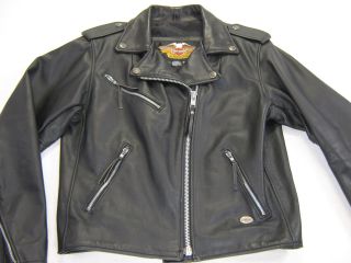 Vintage Womens Harley Davidson Leather Jacket M Basic Skins Black Double Zip Bar