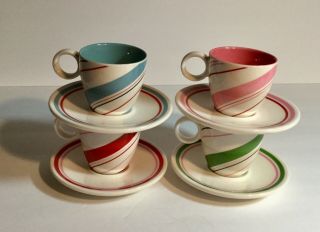 Starbucks Demitasse Expresso Candy Cane 2007 Set Of 4 Holiday Cups And Saucers