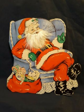 Vintage Christmas Hallmark 1943 Santa Toy Bag Feather Beard Greeting Card