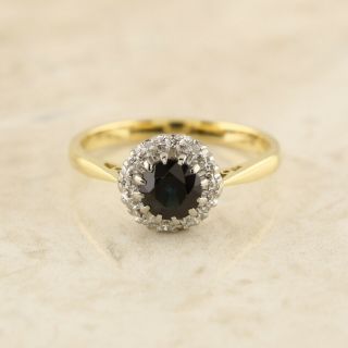 Vintage Sapphire And Diamond Cluster Ring 18ct Yellow Gold