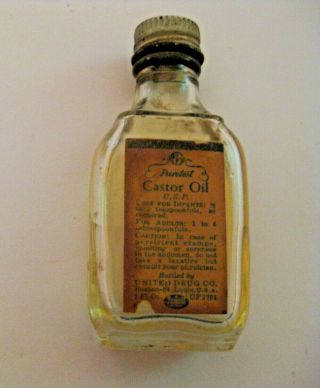 Vintage Puretest United Drug Co.  Caster Oil Medicine Bottle Boston St.  Louis