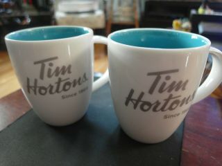 Tim Hortons Coffee Mugs Limited Edition 014 Blue Inside Cups Pair