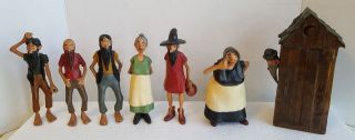 Vintage Ozark Hillbilly Folk Art Carved Wood Painted Figures Signed & Copyright