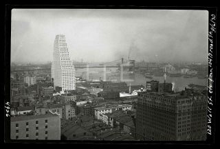 1930 Manhattan & Brooklyn Bridge Nyc York City Old Photo Negative 402b