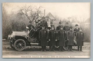 Worcester Ma Police " Strike Duty " Hopedale Massachusetts Rppc Car Photo 1910s