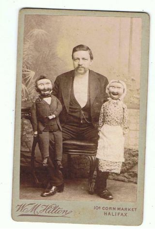 Cdv Of A Ventriloquist With Two Dummies By W M Hilton Halifax,  Yorkshire