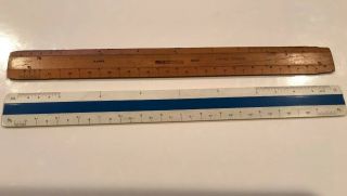 2 Old Vintage Drafting Architecture Rulers; One Antique F.  Weber Wood (1619)