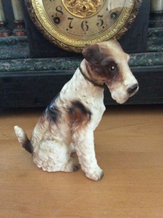 Gorgeous Vintage Porcelain Champion Wire Haired Fox Terrier Dog Figurine Figure