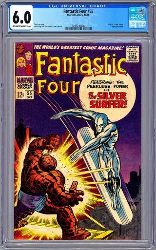 Fantastic Four 55 Cgc 6.  0 Stan Lee Jack Kirby The Thing Vs Silver Surfer 1966