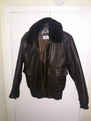 Cooper G - 1 Usn Leather Bomber Jacket 1980s Size 40 Regular Made In Usa