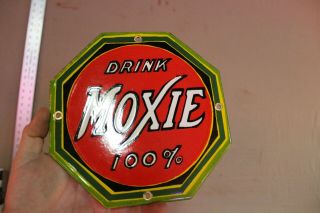 Drink Moxie 100 Soda Pop Porcelain Metal Sign Gas Oil Car Service Farm 66 Barn