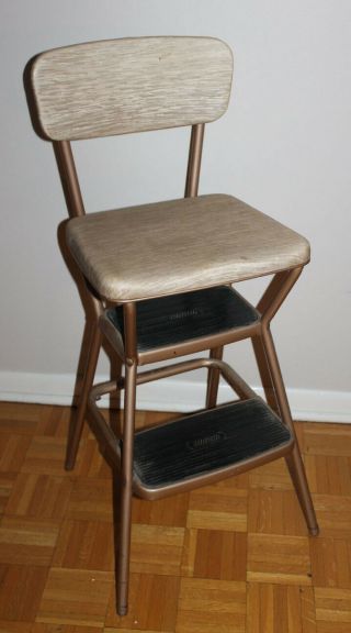 Vintage Mid Century Cosco Step Stool Counter Chair Fold Flip Up Seat 1960 