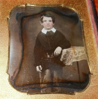 Early 1/6th Size Daguerreotype Image Of A Young Boy Full Case Split Hinge