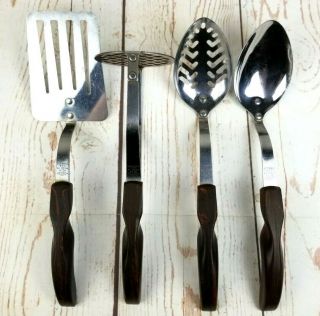 Vintage Cutco Set 4 Masher Slotted Spoon Spatula & Serving Spoon 12 13 14 & 16