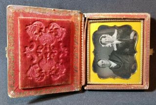 1/6th plate Daguerreotype photo married couple,  mother - of - pearl case,  clear 2