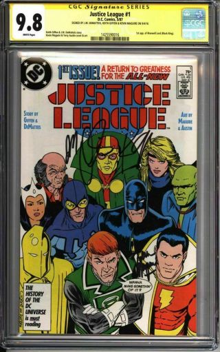 Justice League 1 Cgc 9.  8 Ss Signed Dematteis Giffen Maguire (1425590016)