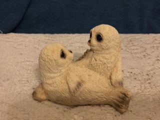Stone Critters Figurine Harp Seal Pups Sculpture Scb - 142 White