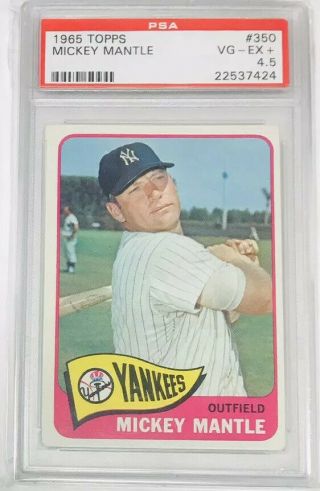 Mickey Mantle 1965 Topps 350 Graded Psa - 4.  5 Vg - Ex Vintage York Yankees Card
