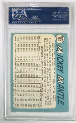Mickey Mantle 1965 Topps 350 Graded PSA - 4.  5 Vg - Ex Vintage York Yankees Card 2
