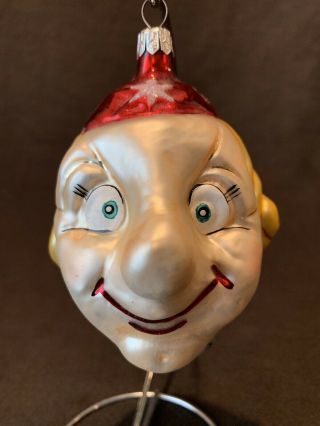 Christopher Radko Smiling Clown Face Silver Christmas Ornament 4 1/2 " H