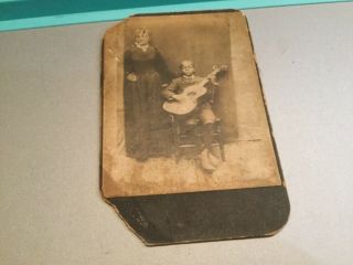 Black African American Young Boy Playing The Guitar 5 1/4x4 1/4 Photo