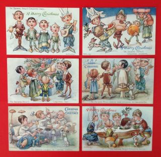Tuck Signed A.  L.  Bowley Postcards (6) " The Brownie Family " Series 9603 - Fun Cards