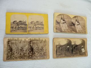 Pre - 1900 Stereoview Cards - 4 Cards Of Black Interest,  Racial