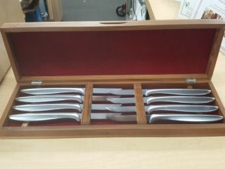 Set Of 8 Gerber Miming Steak Knife Set In Walnut Case Legendary Blades