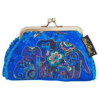 Laurel Burch Coin Bag Puppy Dog Art Case Purse Pouch Floral Kisslock Blue