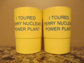 (2) Vintage Yellow Plastic Perry Nuclear Power Plant Tour Cups - Ohio
