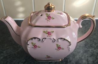 Vintage Sadler Pink Ditsy Roses Pattern Medium 1 Pint Lidded Cube Teapot