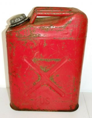 Vintage Usmc Military Jerry Gas Can,  5 Gallon,  Red Metal,  Jeep Willys,  1979