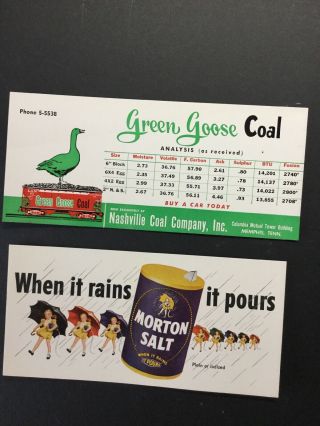 Advertising Ink Blotters Green Goose Coal & Morton Salt