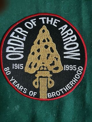 Rare Boy Scout Order Of The Arrow 6 " Back Patch 80 Year Of Brotherhood 1915 - 1995