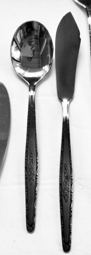Interpur Stylecraft Rose Stainless Flatware Set 42 Pc Knives Forks Spoons Serve 3