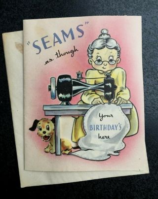 Vintage Stationary Greeting Card Happy Birthday Sewing Machine 1950 