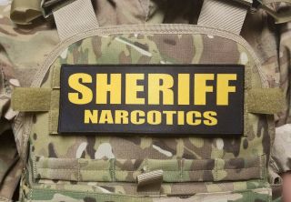 3x8 " Sheriff Narcotics Gold On Black Hook Back Morale Raid Patch Swat Leo Badge