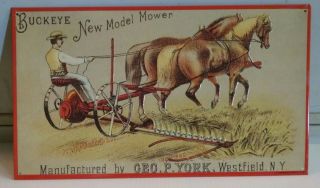 Buckeye Model Horse Drawn Mower Geo P York Ny Old Rare Metal Sign