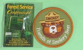 Smokey The Bear Patch & Us Forest Service 2005 Usfs - 100th Ann.  - Join Us Pin -