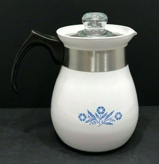 Corning Ware P - 166 Stovetop Percolator 6 Cup Coffee Pot Cornflower Blue Complete