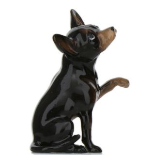 Hagen Renaker Dog Chihuahua Sitting Black And Tan Ceramic Figurine
