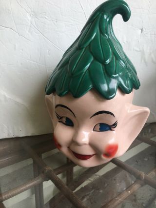 Vintage Green Hat Elf Pixie Head Ceramic Cookie Jar 1960s