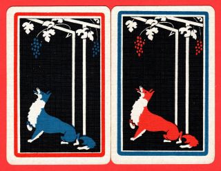 2 Single Vintage Playing/swap Cards Animals Fox Grapes Grape Vine A31