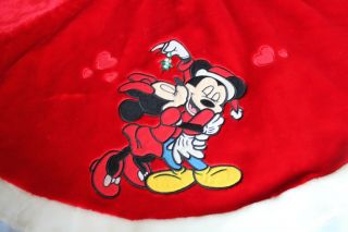 Disney Rare Vtg Christmas Tree Skirt Mickey And Minnie Under Mistletoe Guc Htf