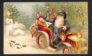 Christmas Suited Santa Claus H - T - L Hold To Light Auto Snowman Postcard
