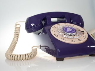 Vintage Rotary Dial Phone In Dark Purple & Pink Accent With Twisted Handset Cord