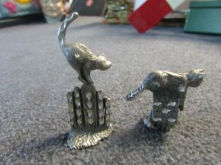 Set Of Two (2) Small " Decorative " Pewter " Cats " Marked Pewter