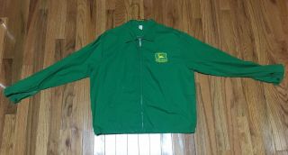 Vintage 1970s 1980s John Deere Green Cotton Zip Jacket L