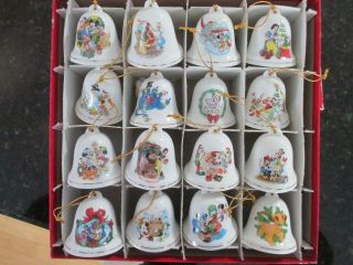 16 Disney Grolier Porcelain Bells Ornaments Box 1993 - 